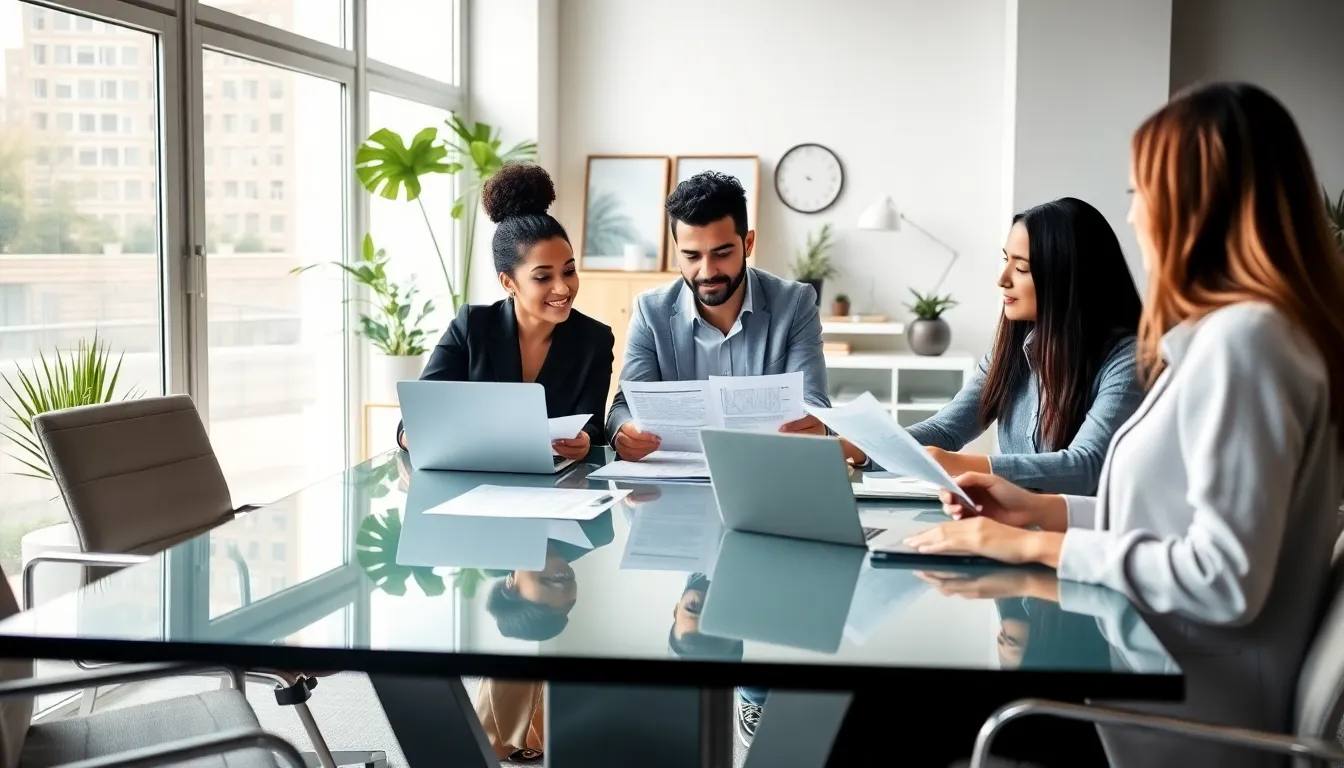 diverse accountants collaborating in a bright, modern office.