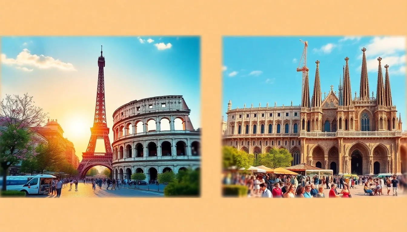 iconic European landmarks representing top travel destinations.