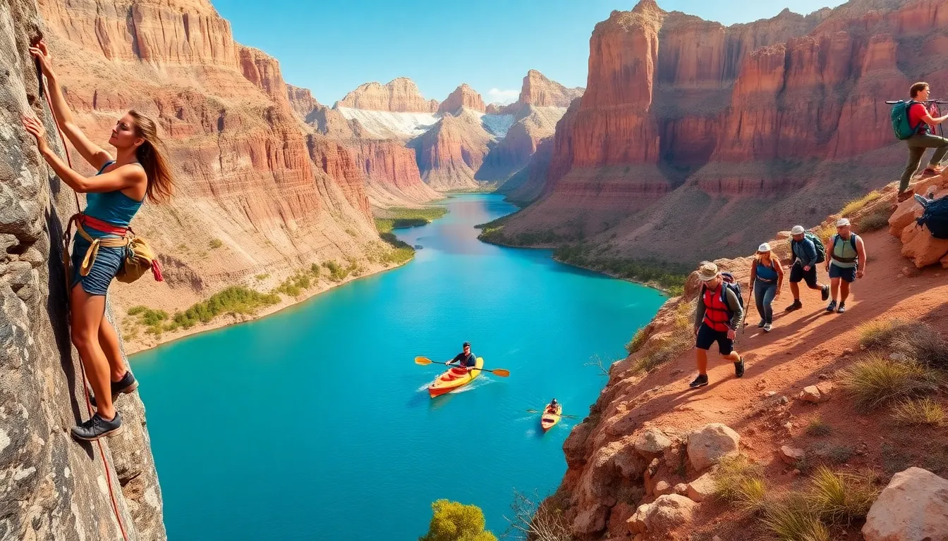 diverse adventurers enjoying outdoor activities in national parks.