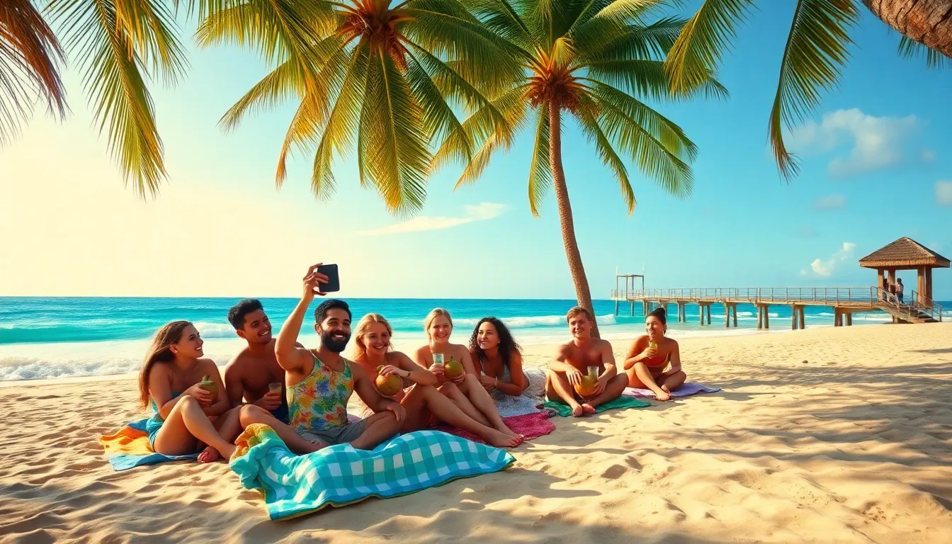 diverse group enjoying a sunny beach in the United States.