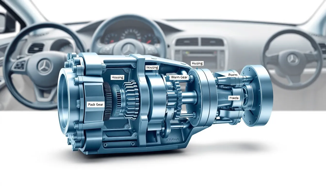 technical diagram of a steering gear box illustrating automotive mechanics.