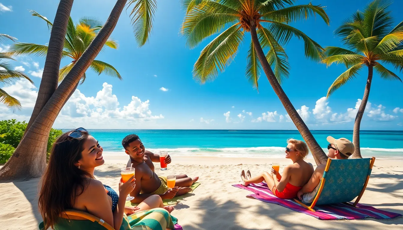 diverse group enjoying a tropical beach vacation in the United States.