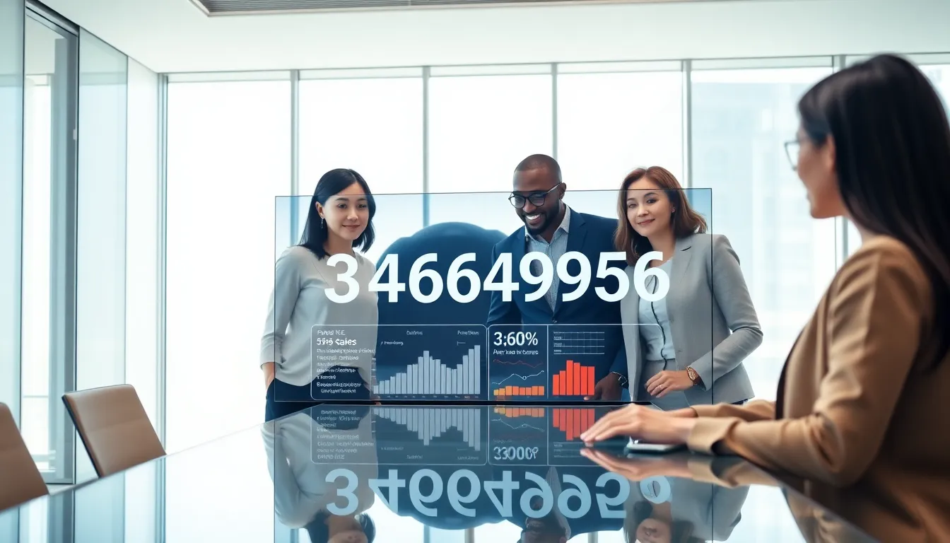 a diverse team examining data related to the number 3466549506.